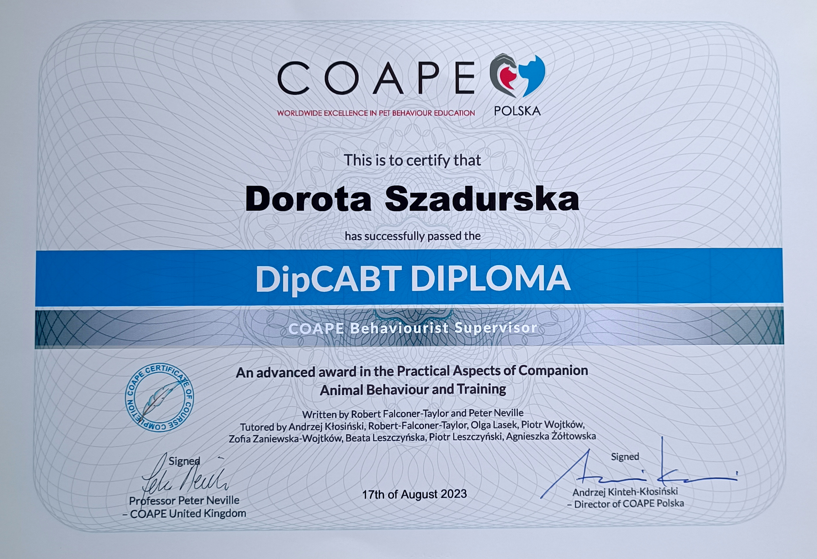 Dorota Szadurska COAPE Behaviourist Supervisor
